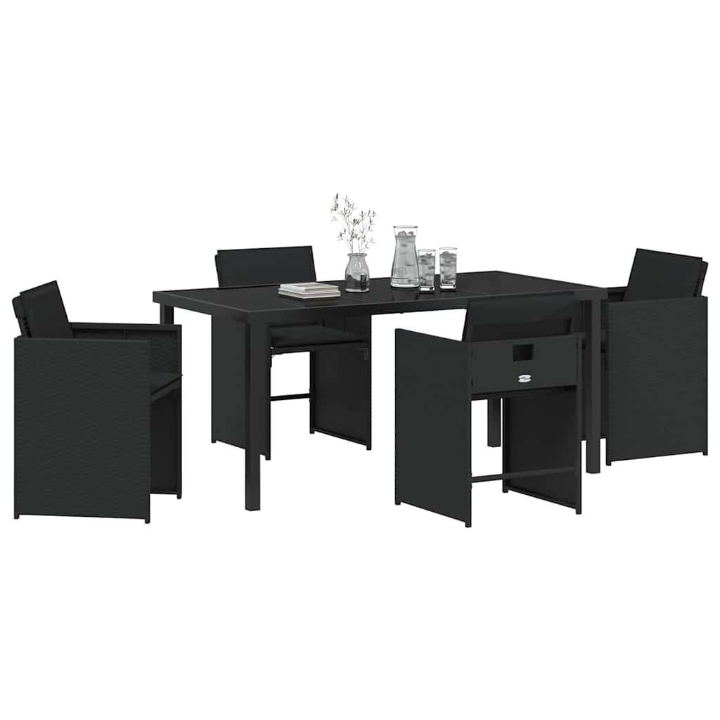 Hage Spisegruppe med pute 5 pcs Svart Poly rattan