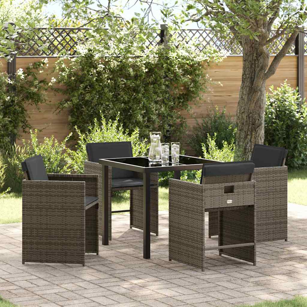 Hage Spisegruppe med pute 5 pcs Grå Poly rattan