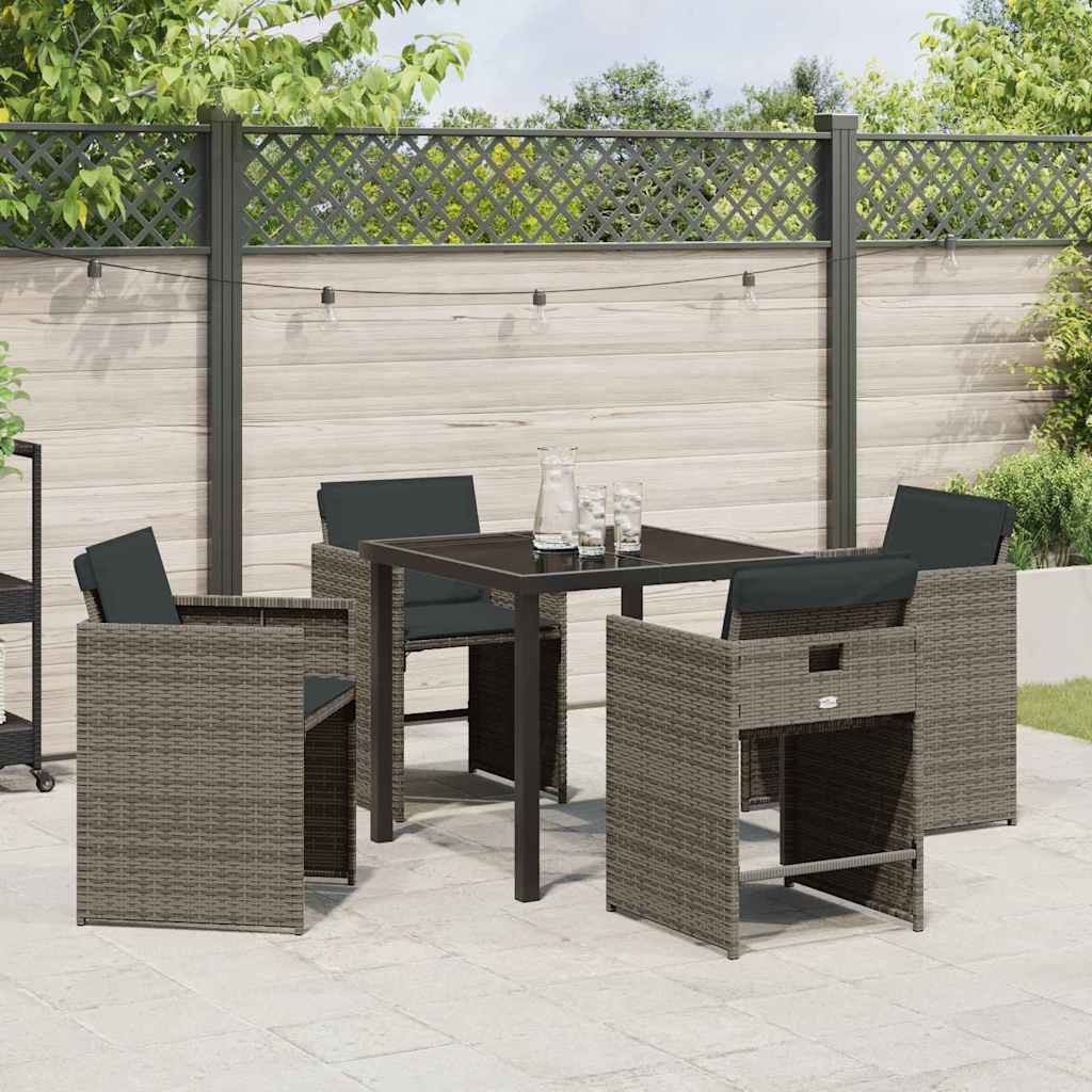 Hage Spisegruppe med pute 5 pcs Grå Poly rattan