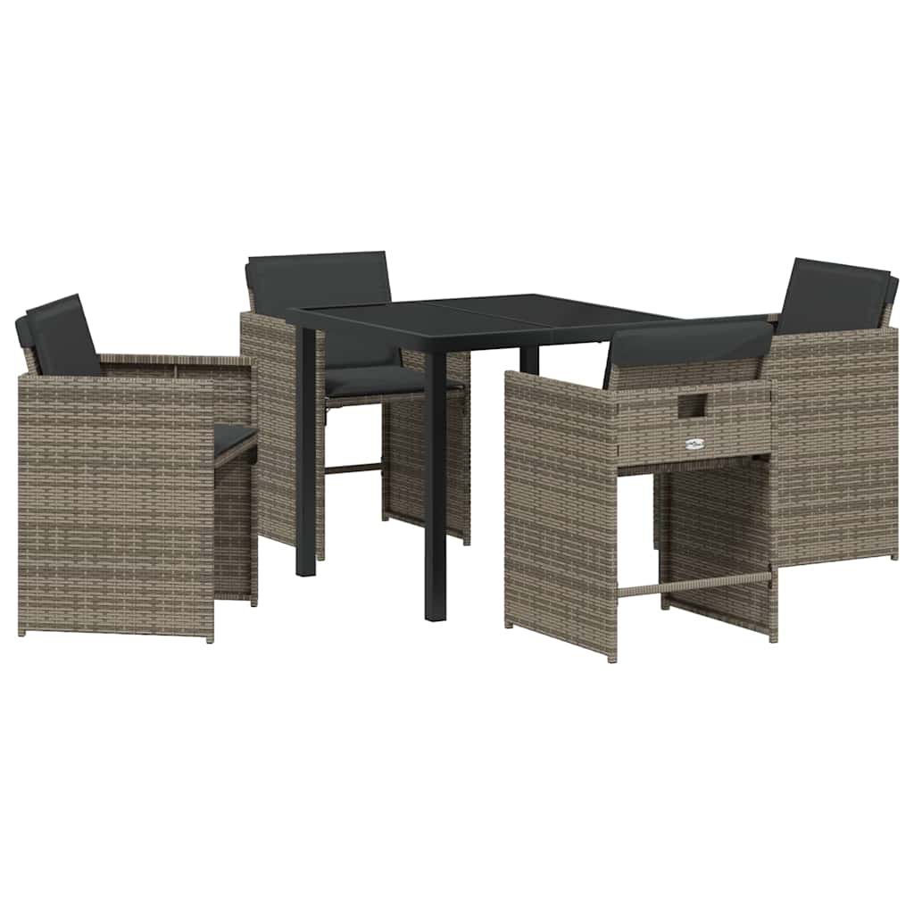 Hage Spisegruppe med pute 5 pcs Grå Poly rattan
