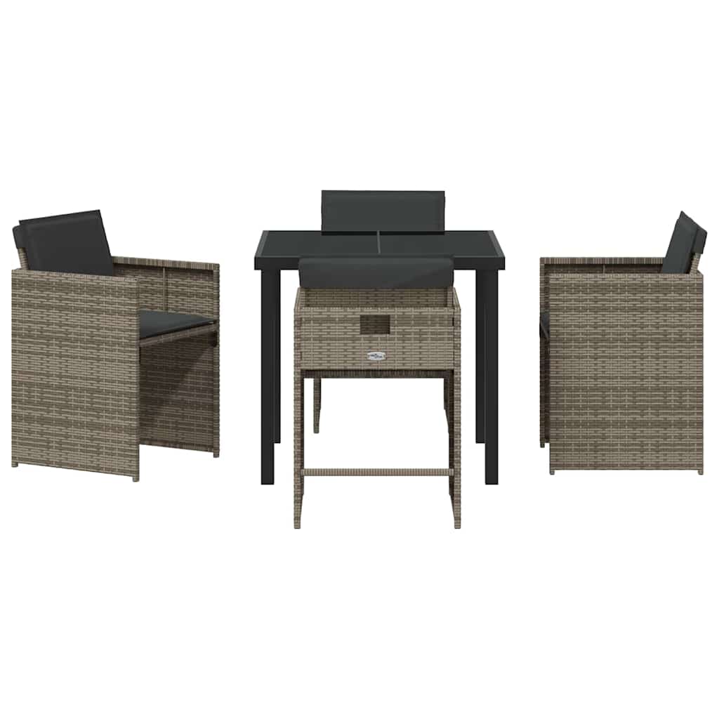 Hage Spisegruppe med pute 5 pcs Grå Poly rattan