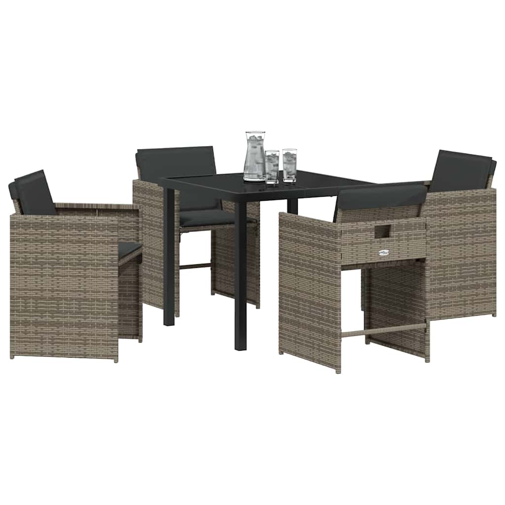 Hage Spisegruppe med pute 5 pcs Grå Poly rattan