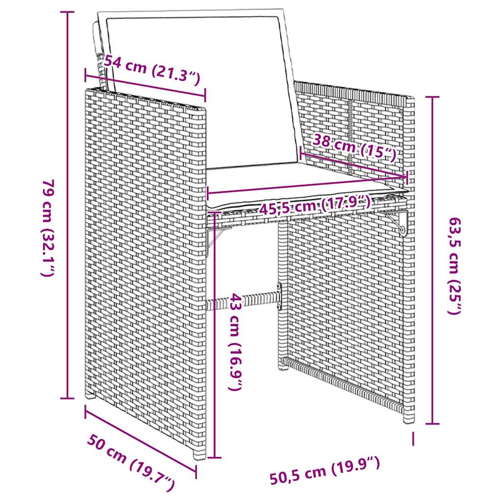 Hage Spisegruppe med pute 5 pcs Grå Poly rattan