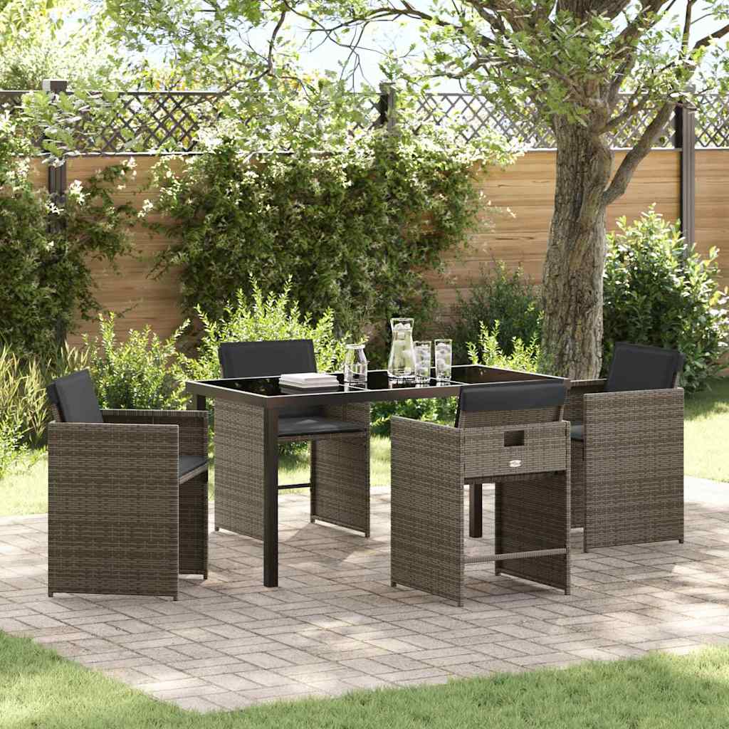 Hage Spisegruppe med pute 5 pcs Grå Poly rattan