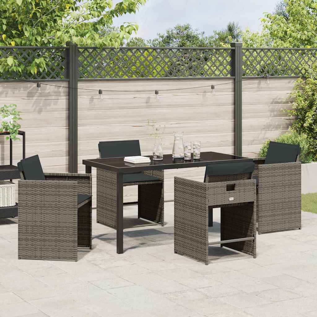 Hage Spisegruppe med pute 5 pcs Grå Poly rattan