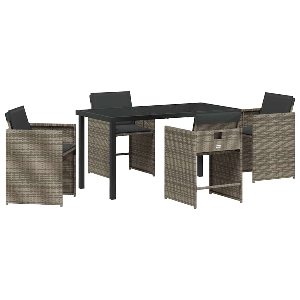 Hage Spisegruppe med pute 5 pcs Grå Poly rattan