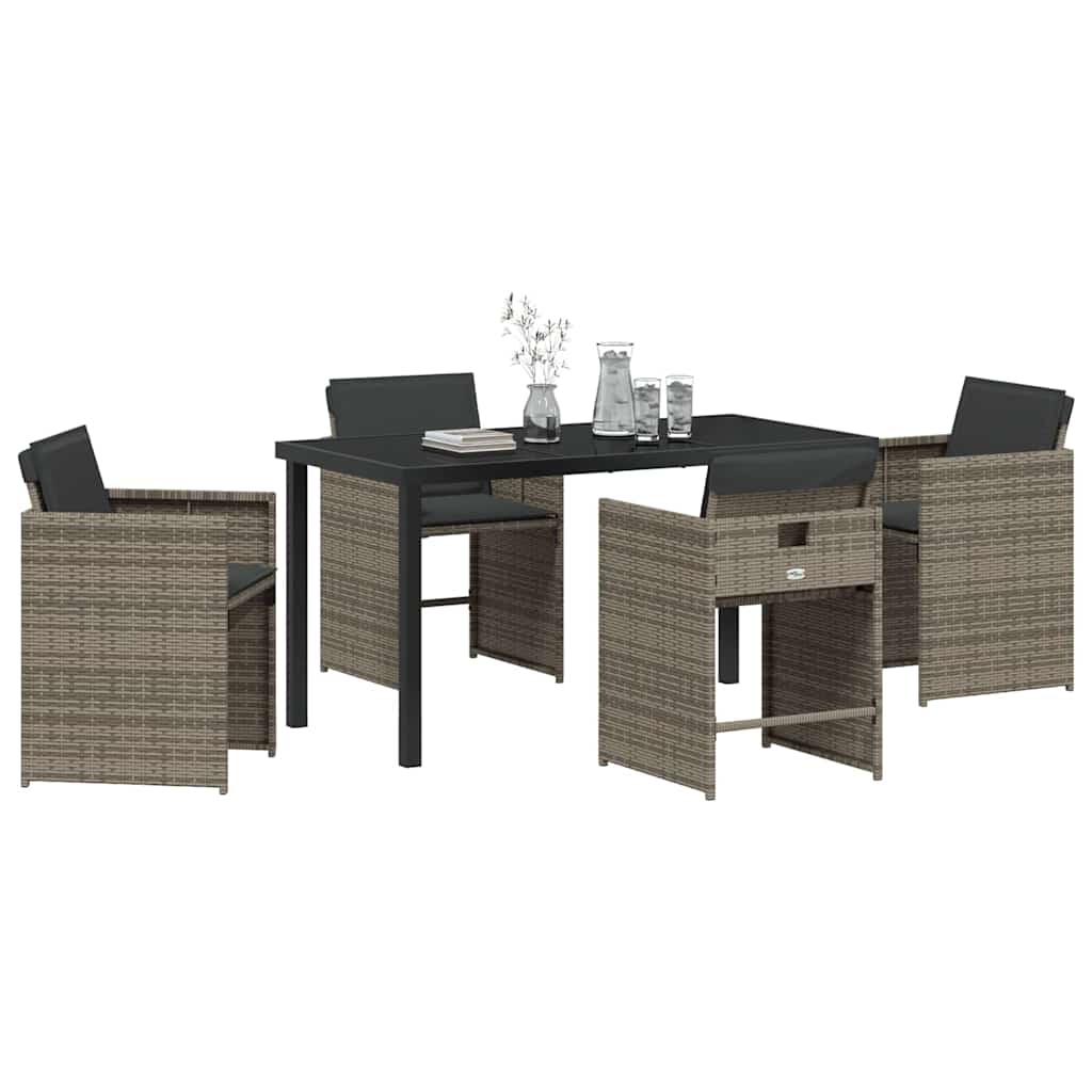 Hage Spisegruppe med pute 5 pcs Grå Poly rattan