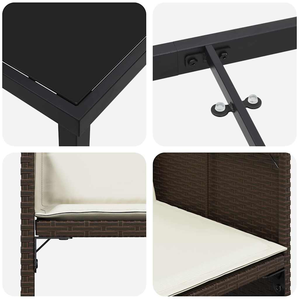 Hage Spisegruppe med pute 5 pcs Brun Poly rattan