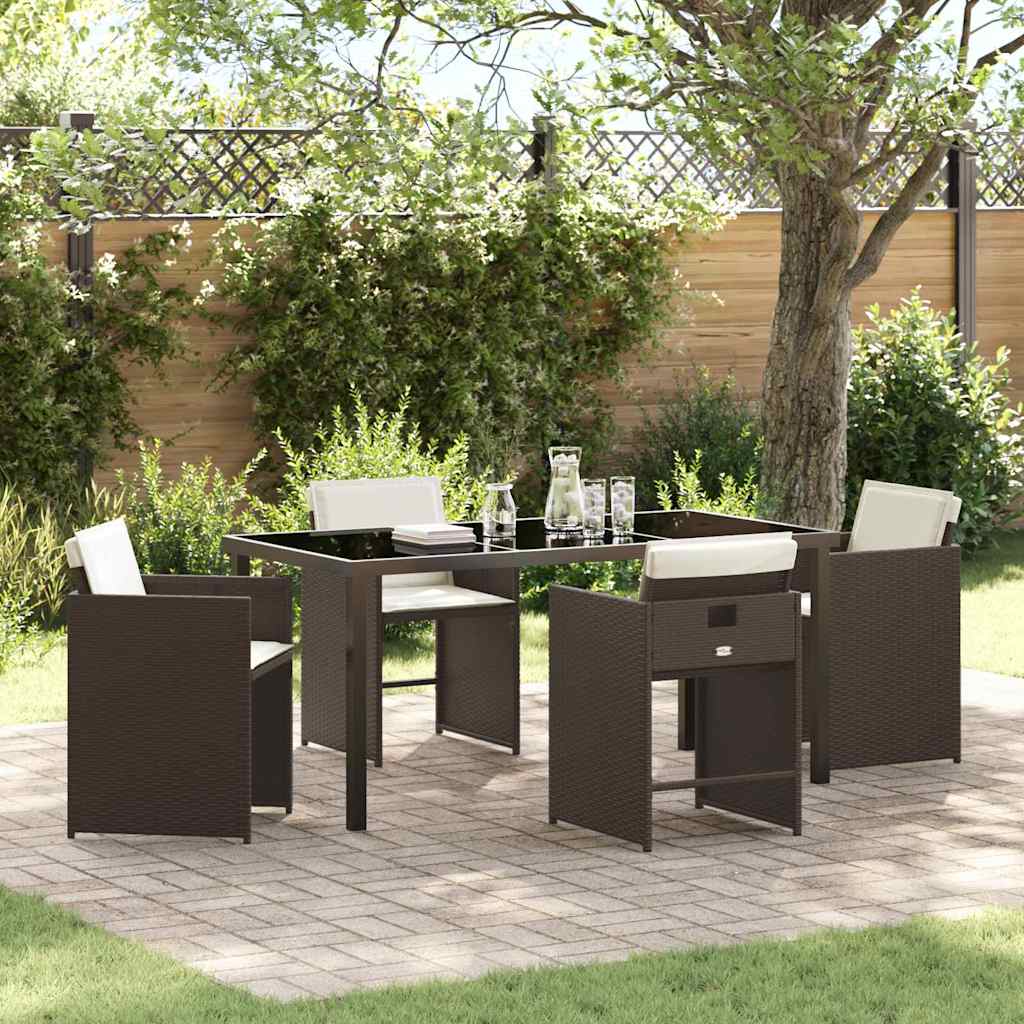 Hage Spisegruppe med pute 5 pcs Brun Poly rattan