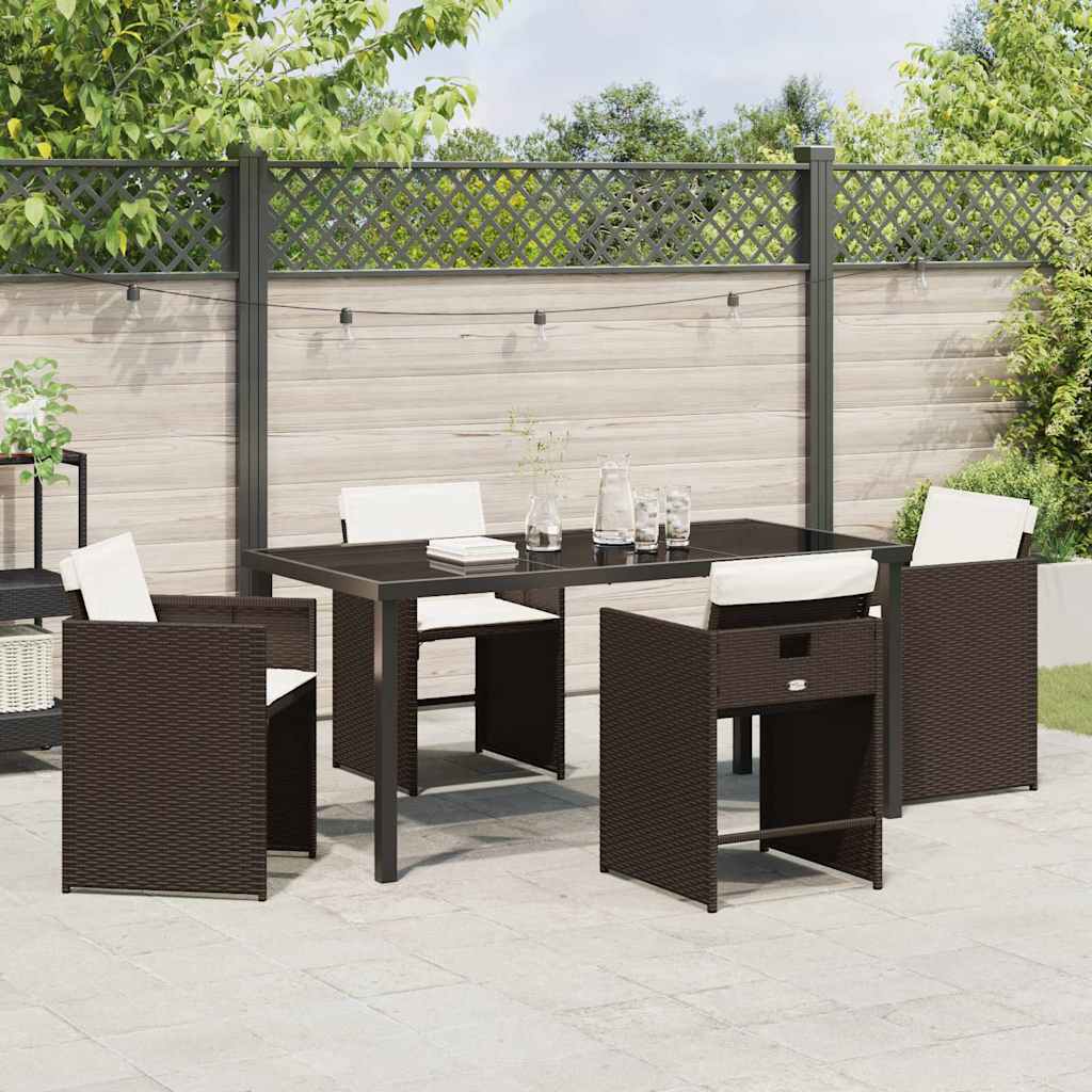 Hage Spisegruppe med pute 5 pcs Brun Poly rattan