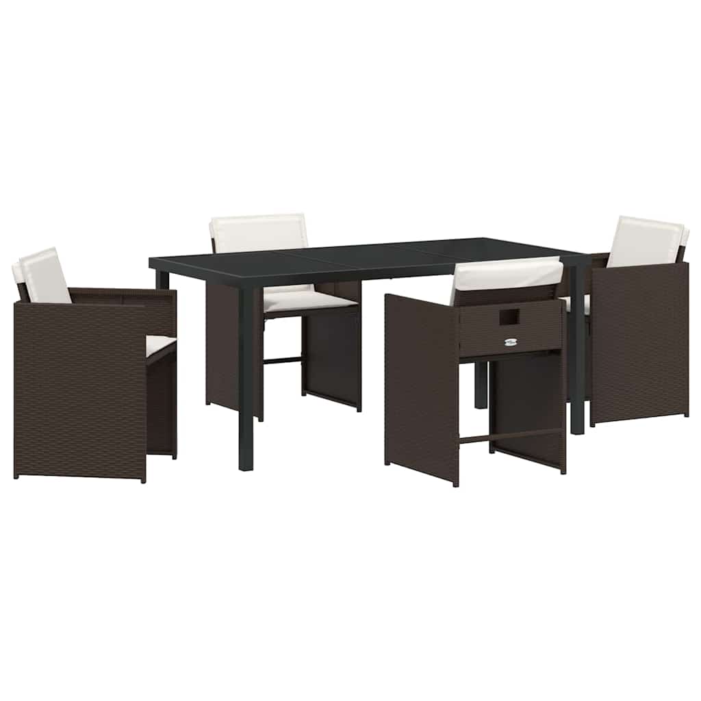 Hage Spisegruppe med pute 5 pcs Brun Poly rattan