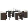 Hage Spisegruppe med pute 5 pcs Brun Poly rattan