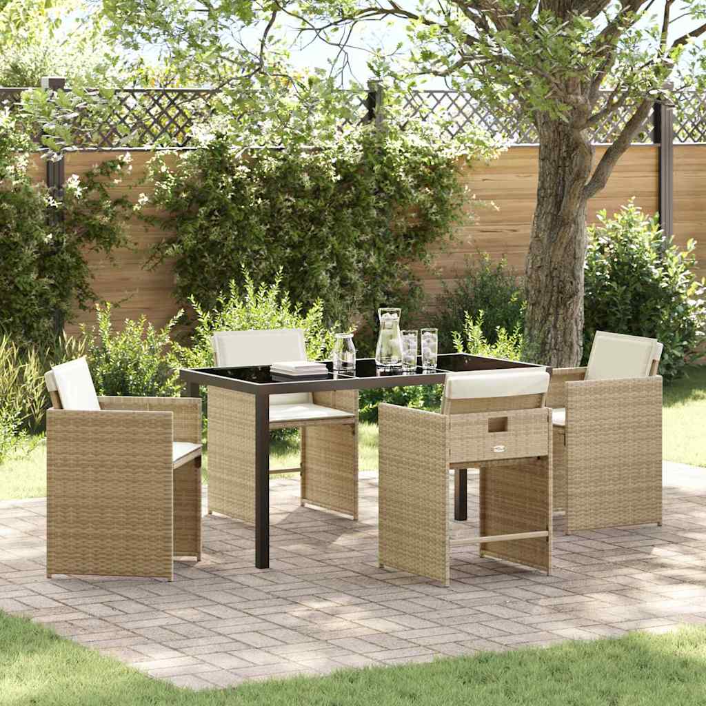 Hage Spisegruppe med pute 5 pcs Beige Poly rattan