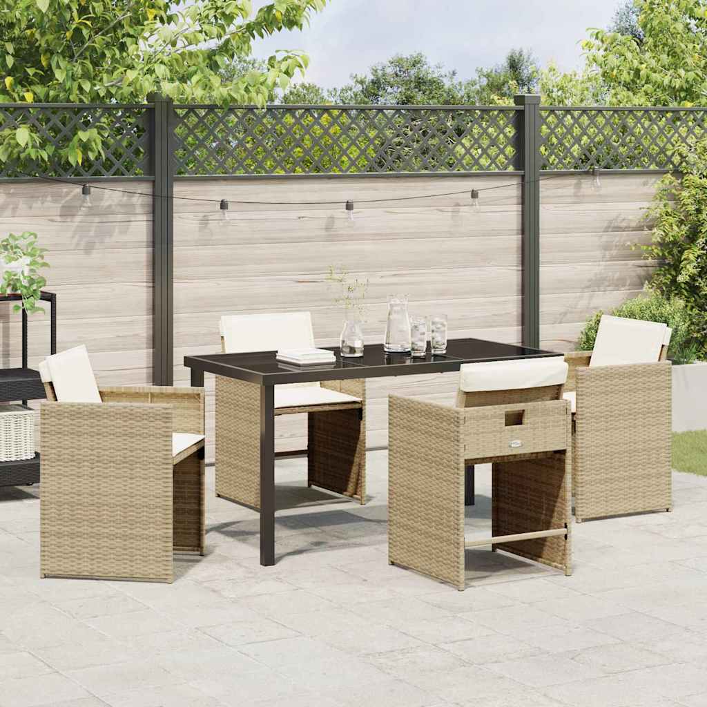 Hage Spisegruppe med pute 5 pcs Beige Poly rattan