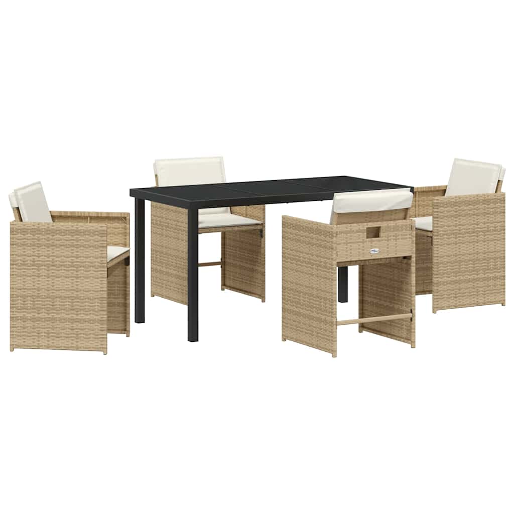 Hage Spisegruppe med pute 5 pcs Beige Poly rattan
