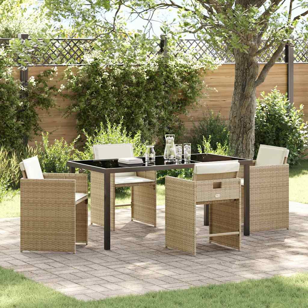 Hage Spisegruppe med pute 5 pcs Beige Poly rattan