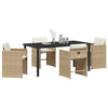 Hage Spisegruppe med pute 5 pcs Beige Poly rattan