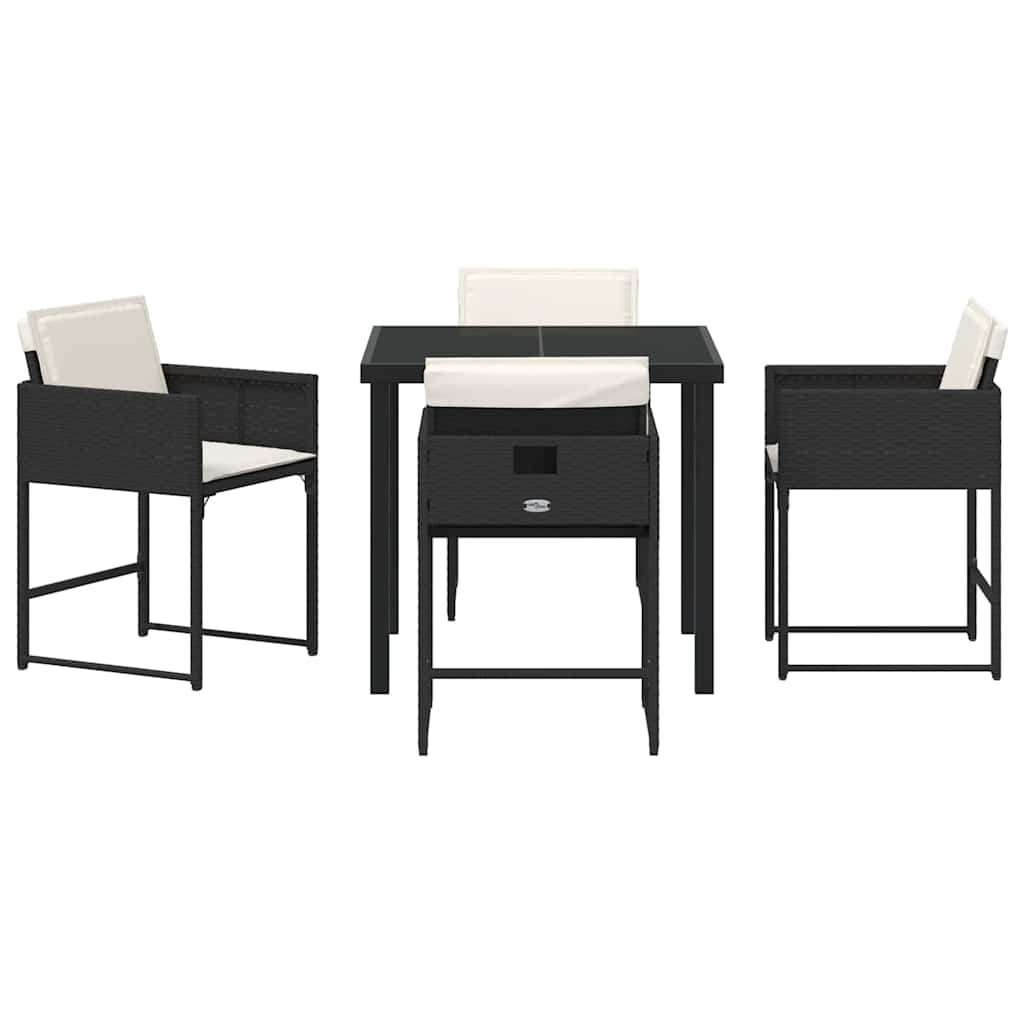 Hage Spisegruppe med pute 5 pcs Svart Poly rattan
