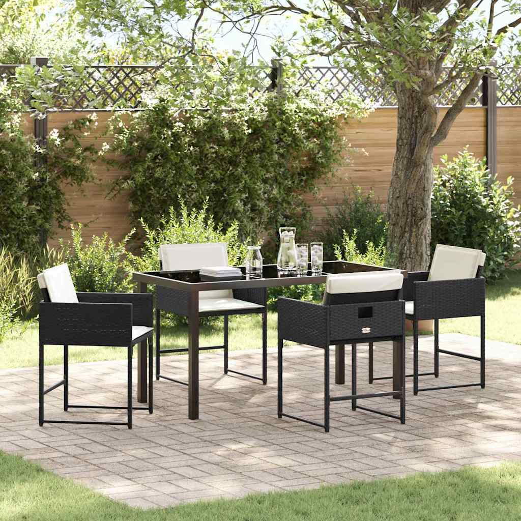 Hage Spisegruppe med pute 5 pcs Svart Poly rattan