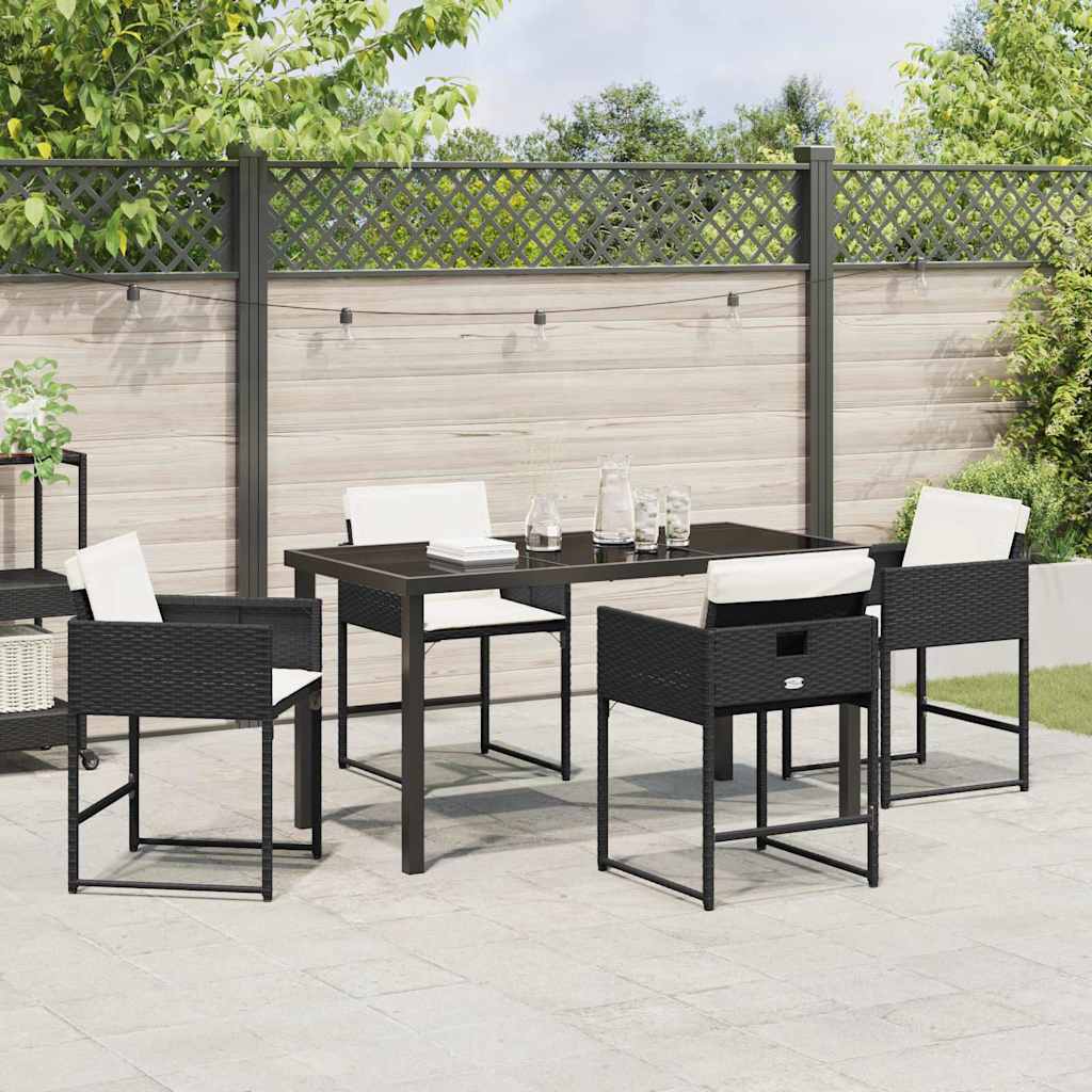 Hage Spisegruppe med pute 5 pcs Svart Poly rattan