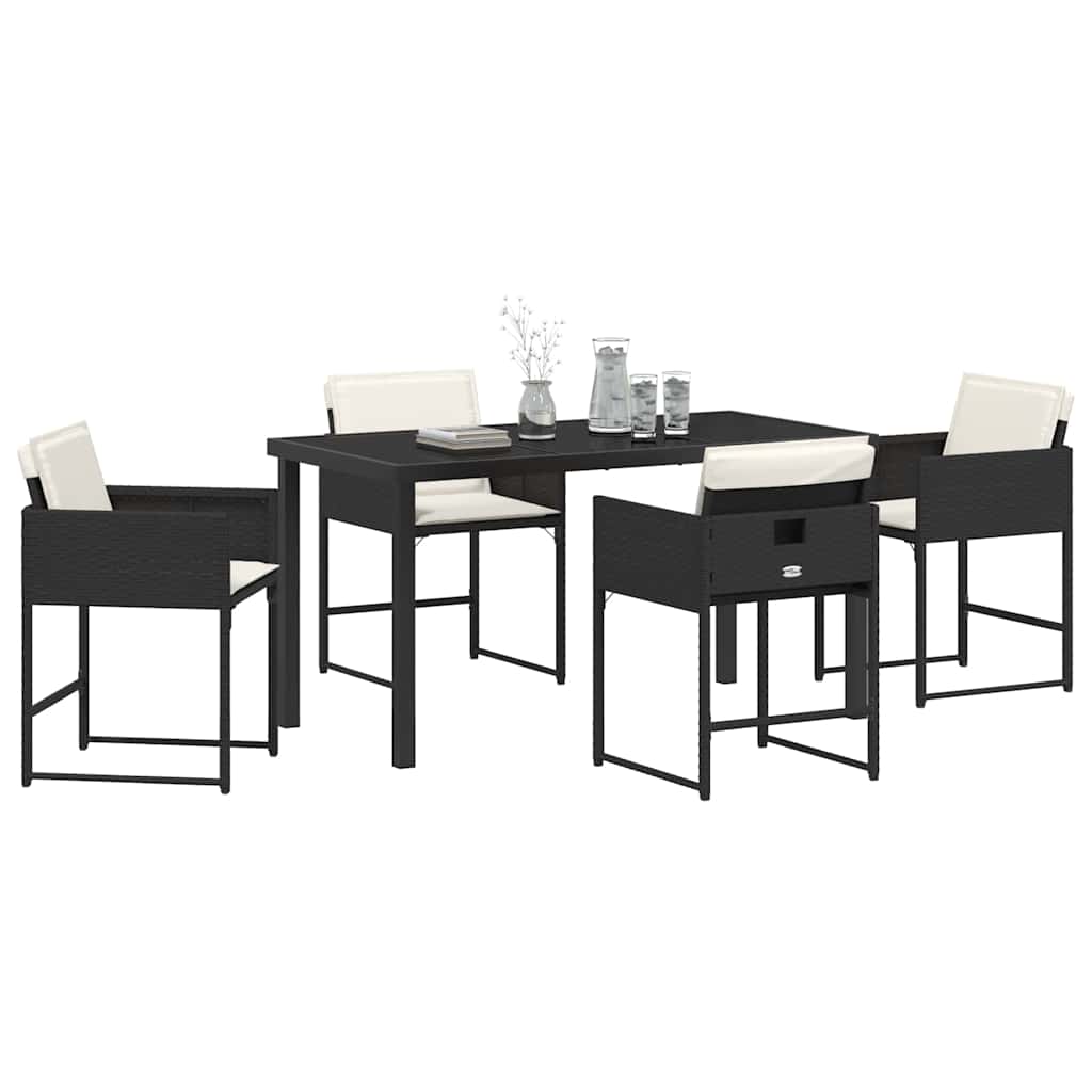 Hage Spisegruppe med pute 5 pcs Svart Poly rattan
