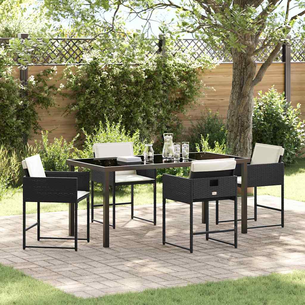 Hage Spisegruppe med pute 5 pcs Svart Poly rattan
