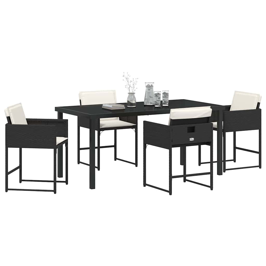 Hage Spisegruppe med pute 5 pcs Svart Poly rattan