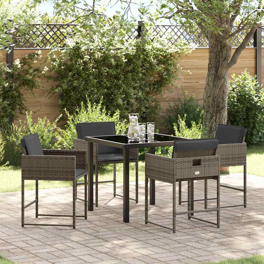Hage Spisegruppe med pute 5 pcs Grå Poly rattan