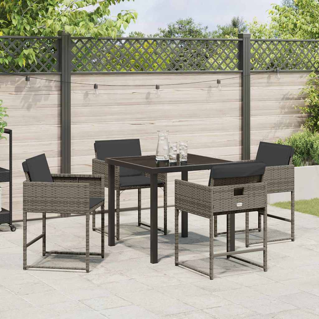 Hage Spisegruppe med pute 5 pcs Grå Poly rattan