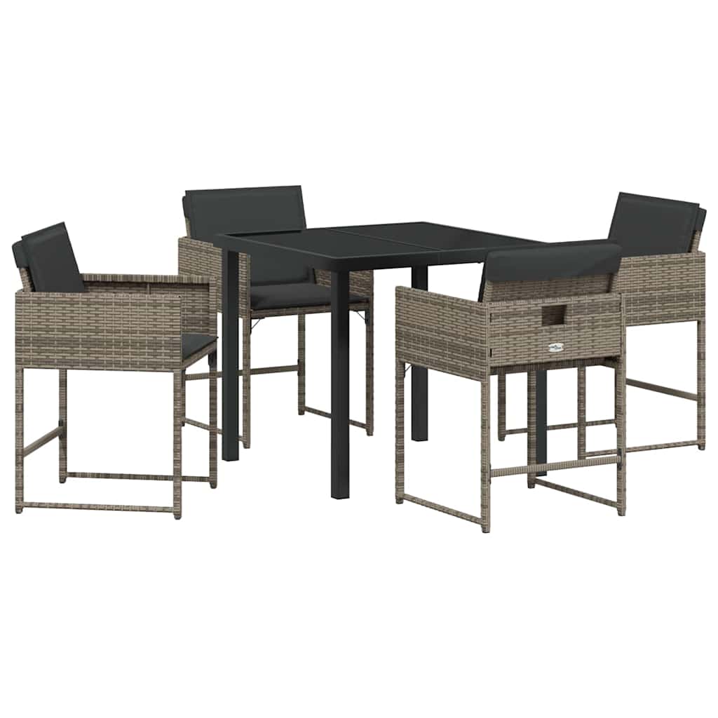 Hage Spisegruppe med pute 5 pcs Grå Poly rattan