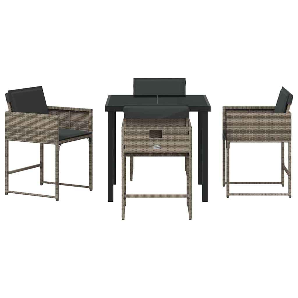 Hage Spisegruppe med pute 5 pcs Grå Poly rattan