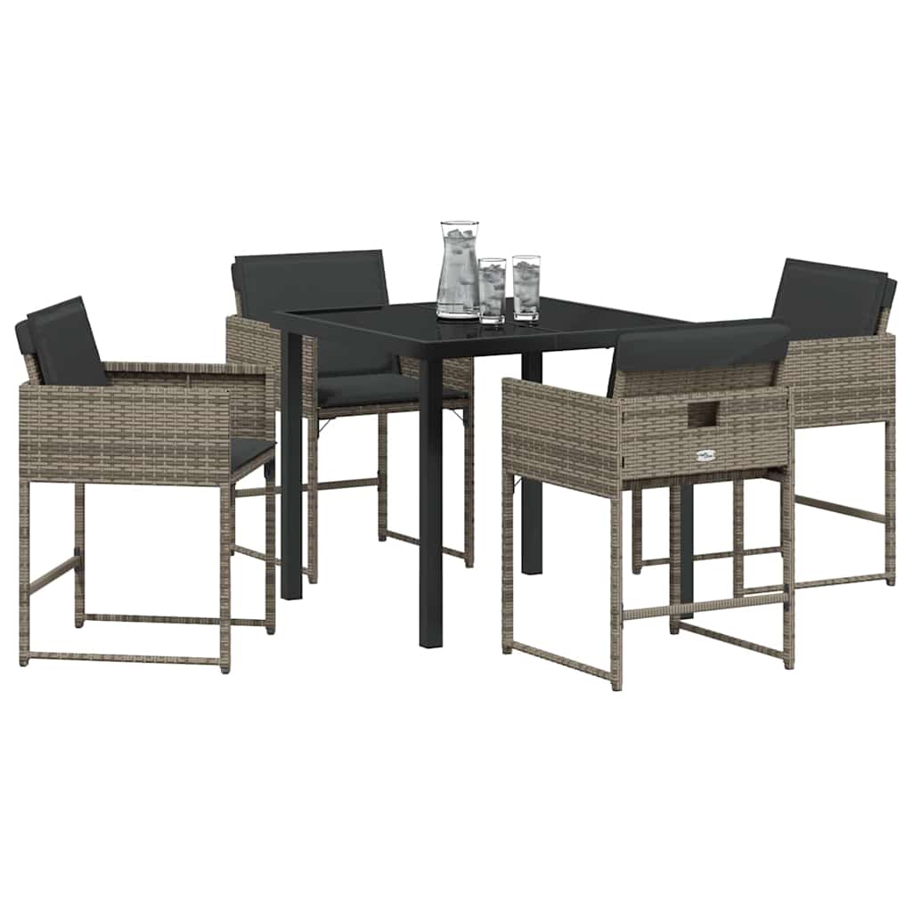 Hage Spisegruppe med pute 5 pcs Grå Poly rattan