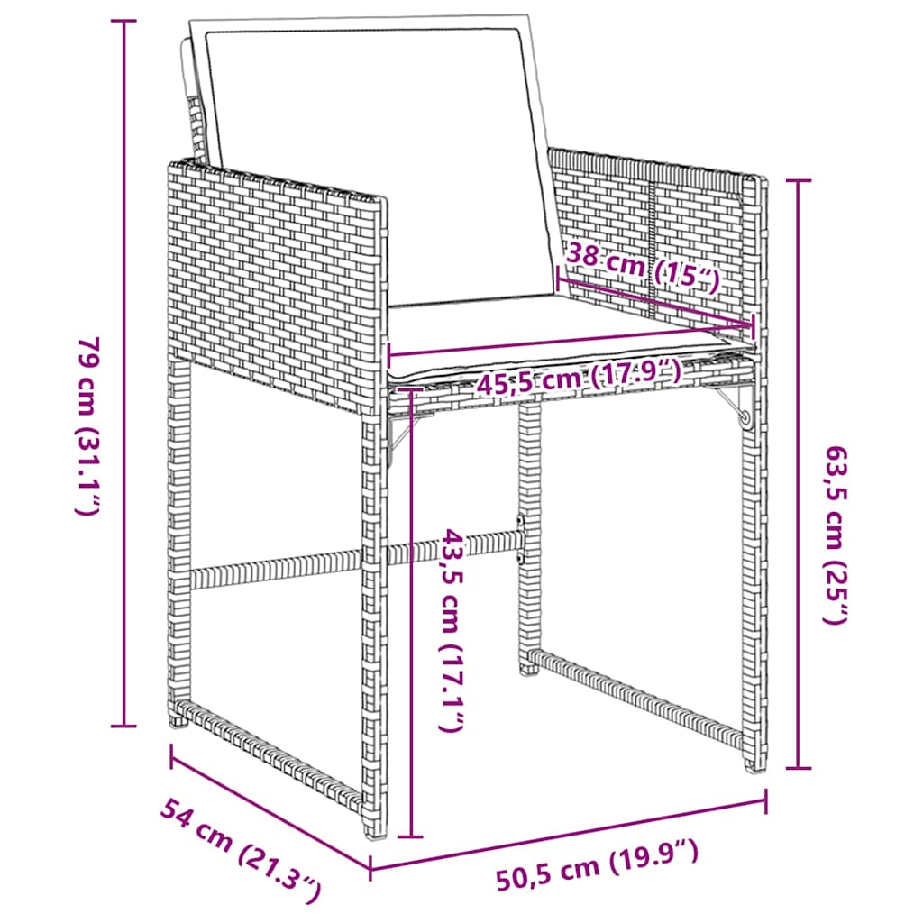 Hage Spisegruppe med pute 5 pcs Grå Poly rattan