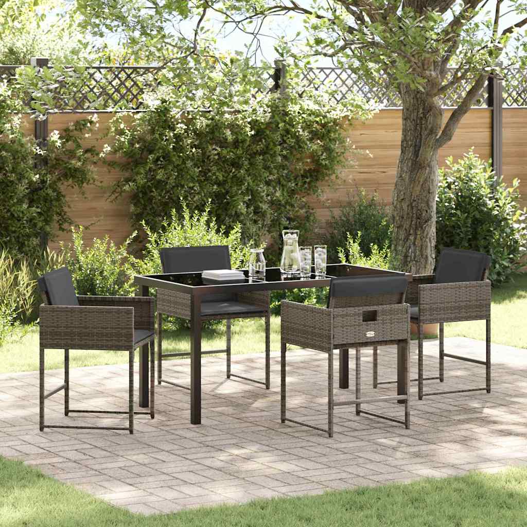 Hage Spisegruppe med pute 5 pcs Grå Poly rattan