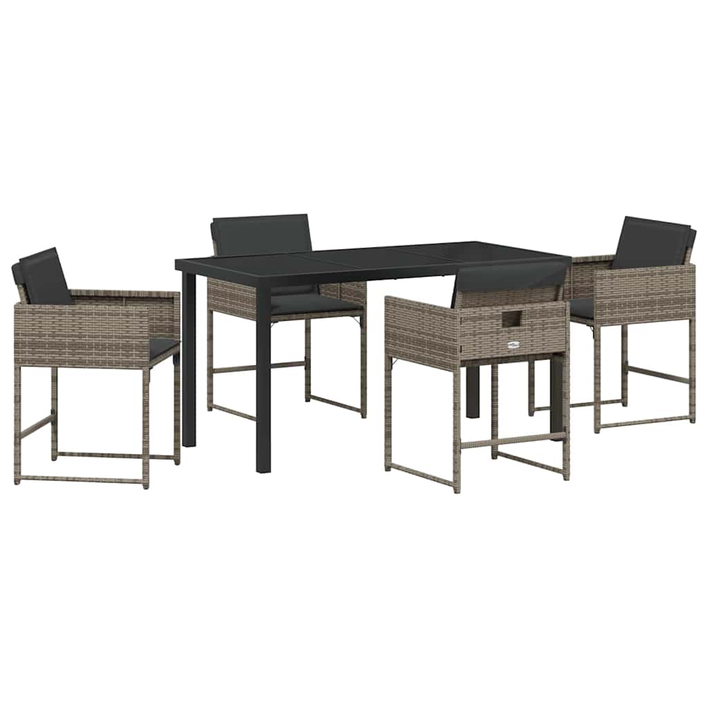 Hage Spisegruppe med pute 5 pcs Grå Poly rattan