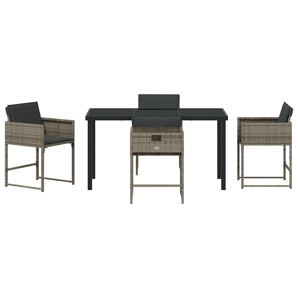 Hage Spisegruppe med pute 5 pcs Grå Poly rattan