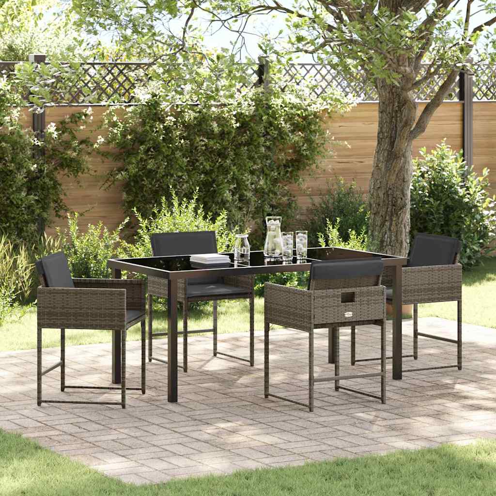 Hage Spisegruppe med pute 5 pcs Grå Poly rattan