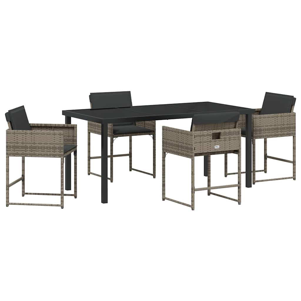Hage Spisegruppe med pute 5 pcs Grå Poly rattan