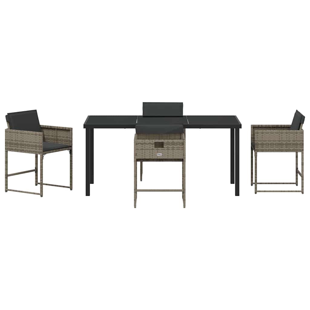 Hage Spisegruppe med pute 5 pcs Grå Poly rattan
