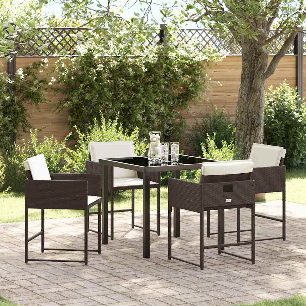 Hage Spisegruppe med pute 5 pcs Brun Poly rattan