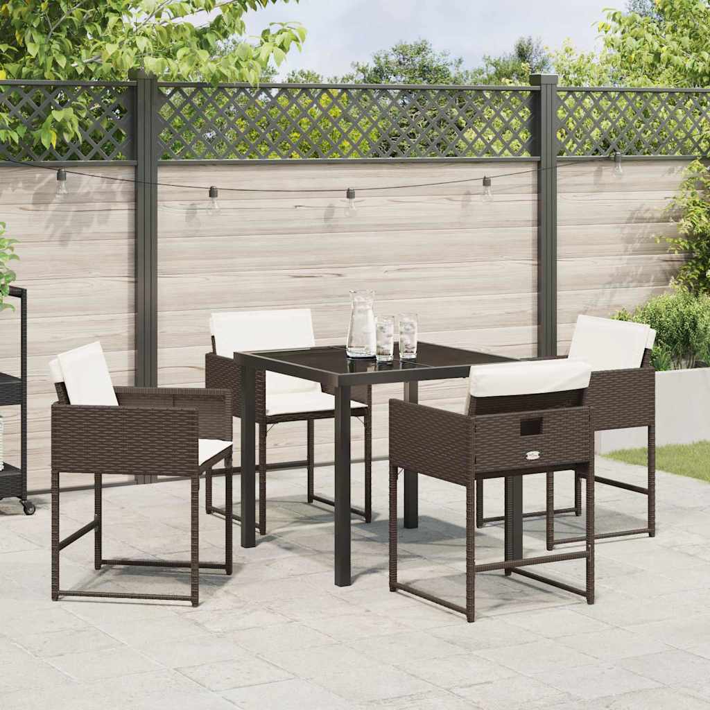 Hage Spisegruppe med pute 5 pcs Brun Poly rattan