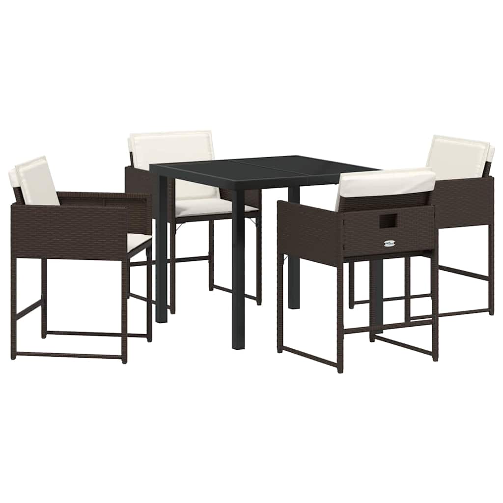 Hage Spisegruppe med pute 5 pcs Brun Poly rattan