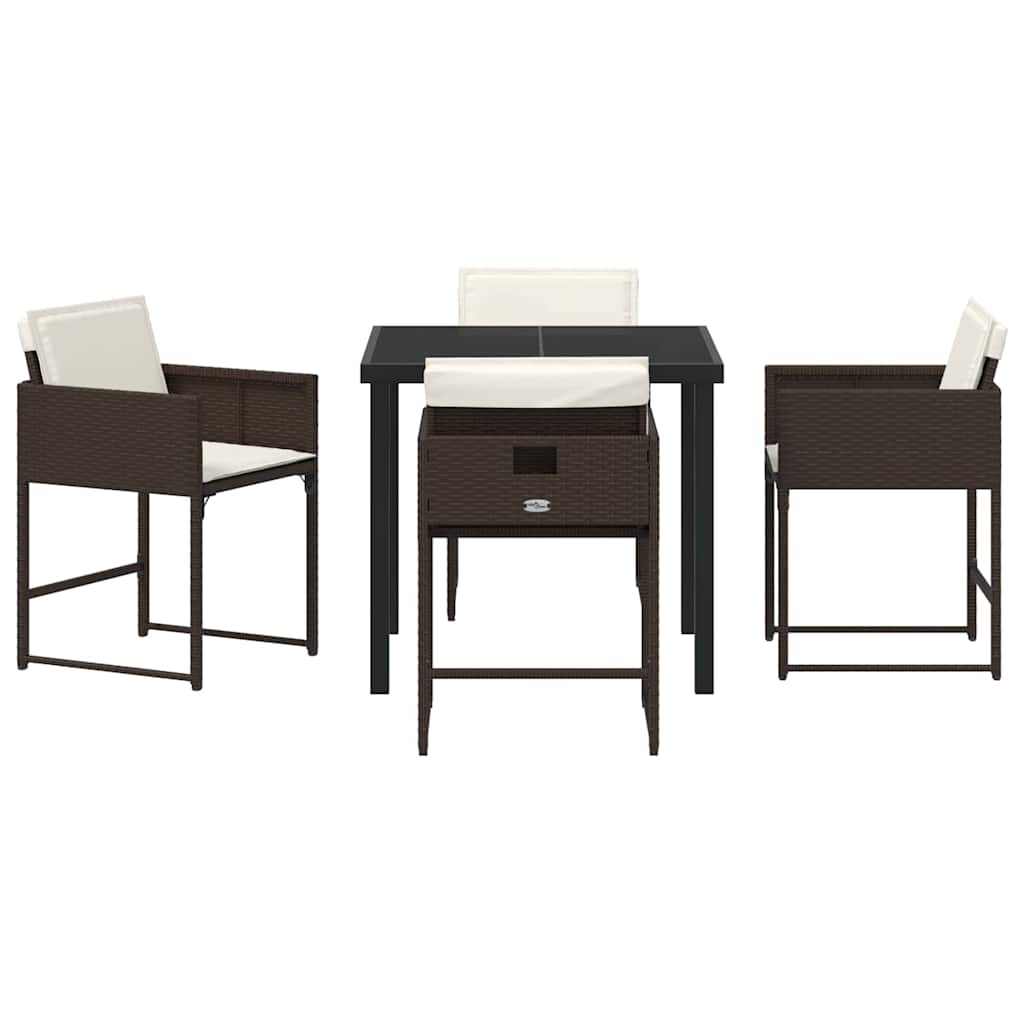 Hage Spisegruppe med pute 5 pcs Brun Poly rattan