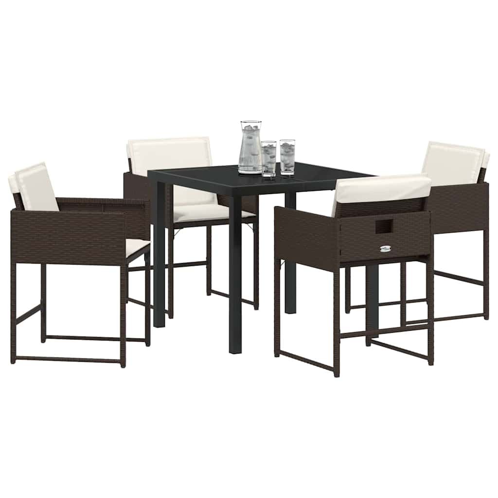 Hage Spisegruppe med pute 5 pcs Brun Poly rattan
