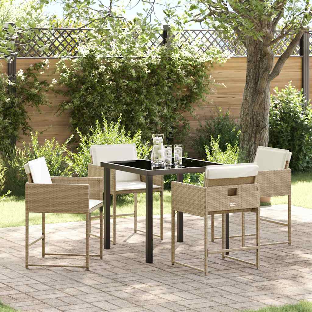 Hage Spisegruppe med pute 5 pcs Beige Poly rattan