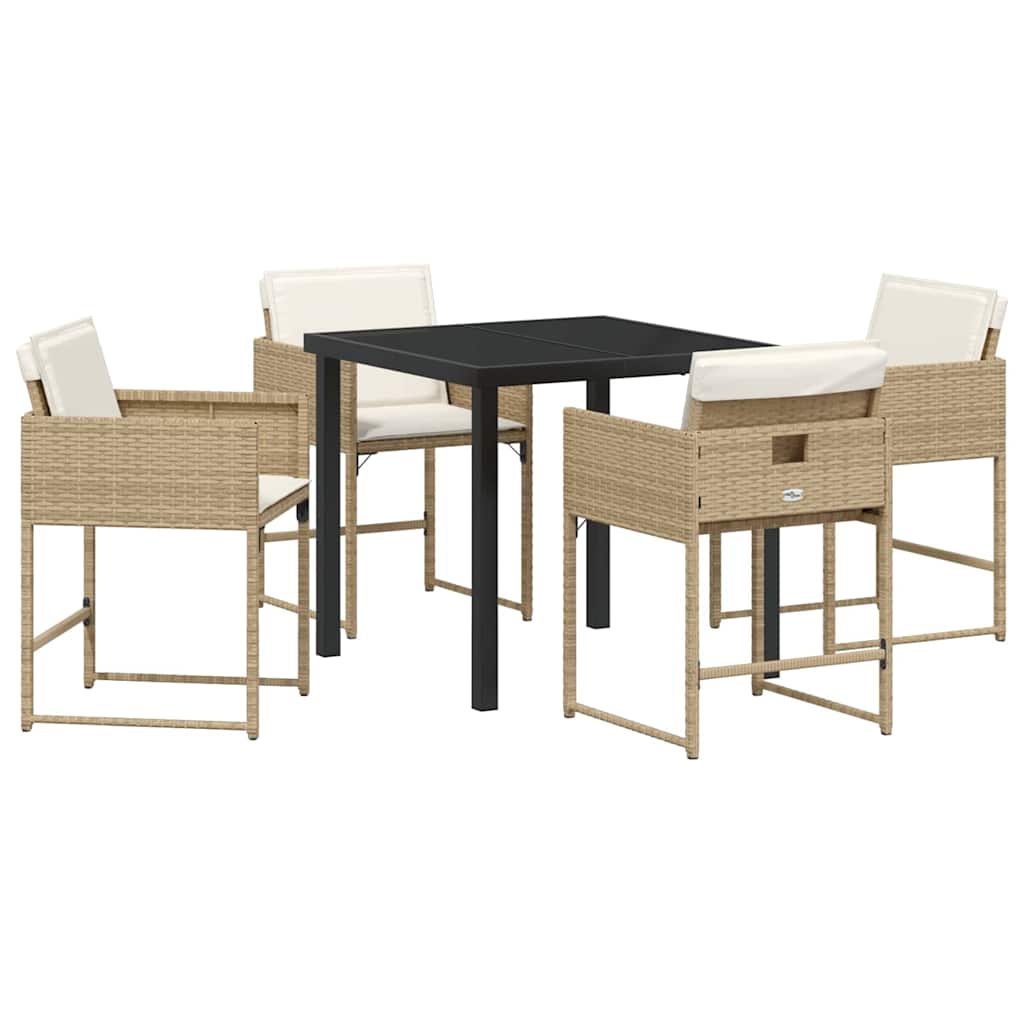 Hage Spisegruppe med pute 5 pcs Beige Poly rattan