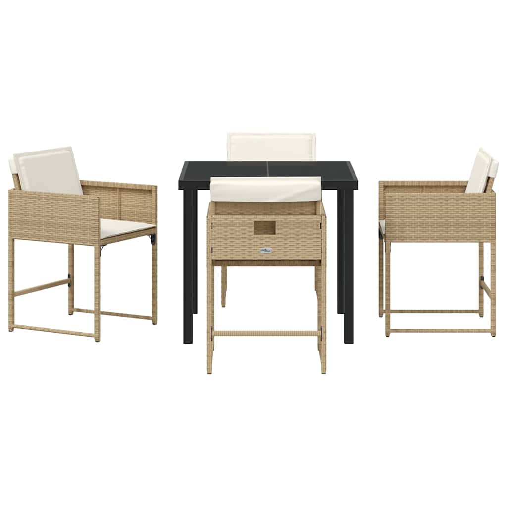 Hage Spisegruppe med pute 5 pcs Beige Poly rattan