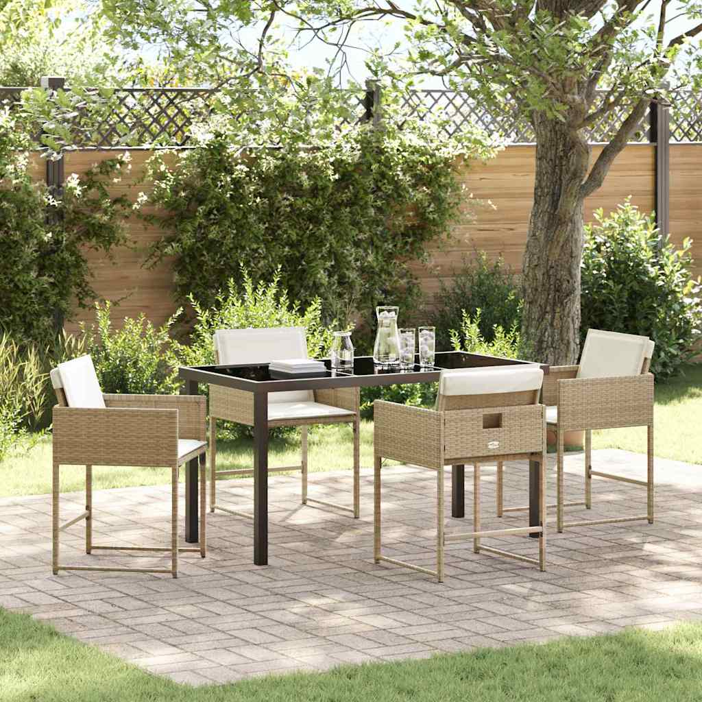 Hage Spisegruppe med pute 5 pcs Beige Poly rattan