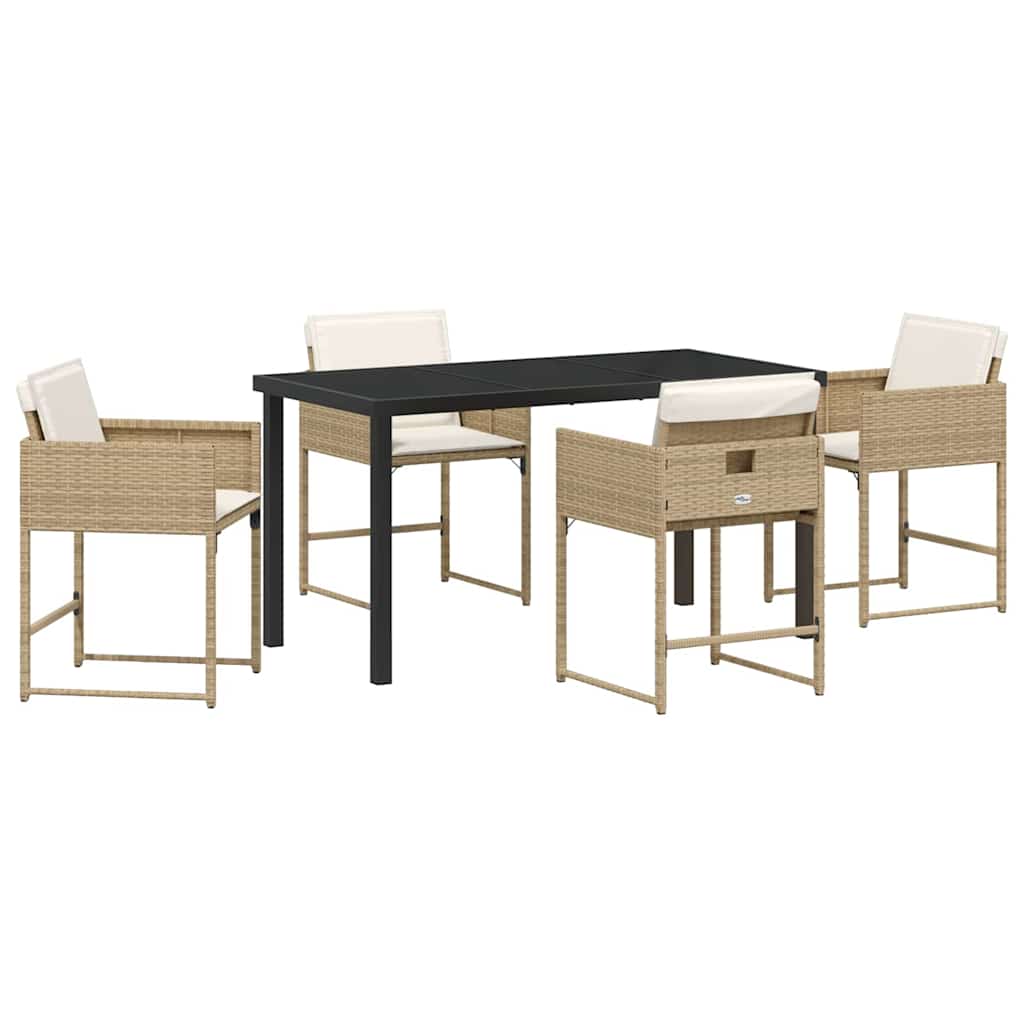Hage Spisegruppe med pute 5 pcs Beige Poly rattan