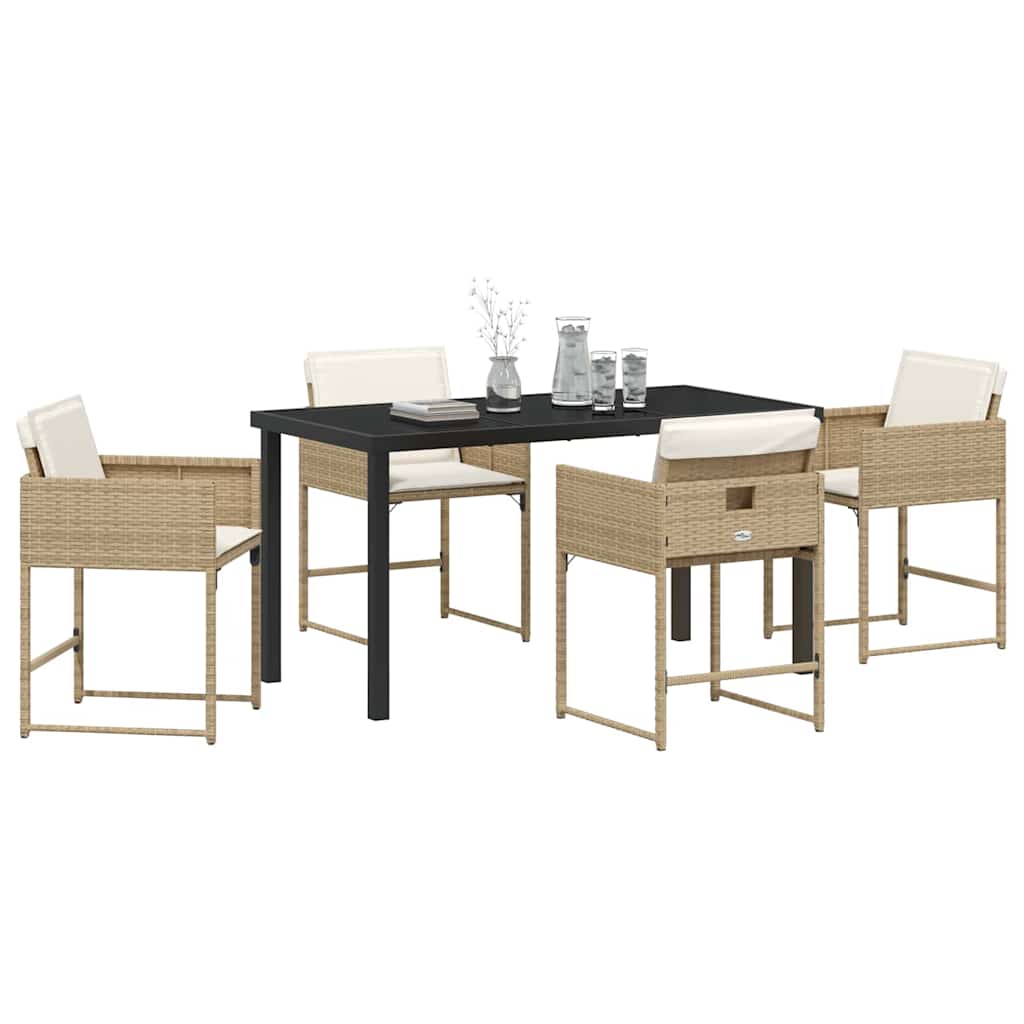 Hage Spisegruppe med pute 5 pcs Beige Poly rattan